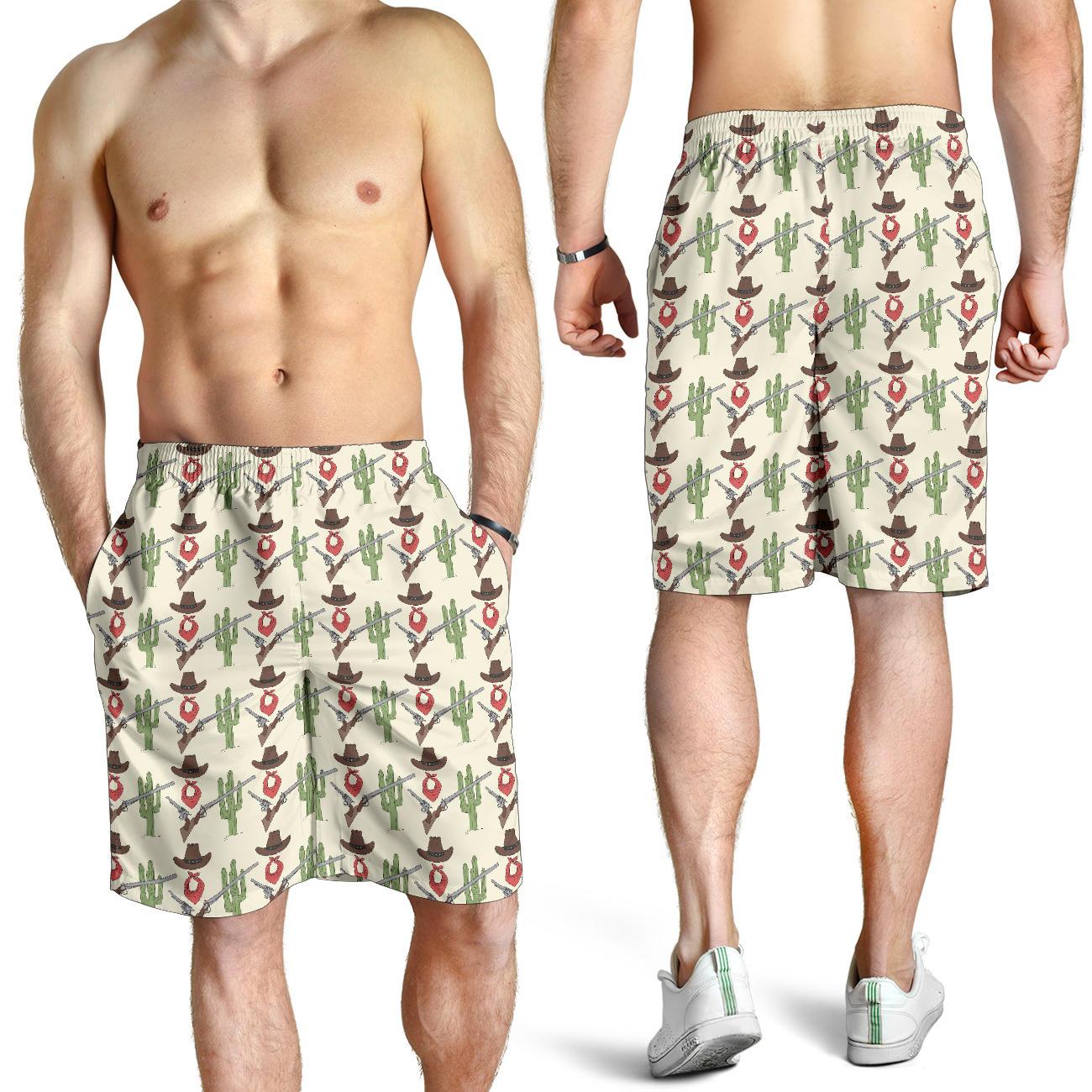 Western Cowboy Print Mens Shorts-JTAMIGO.COM
