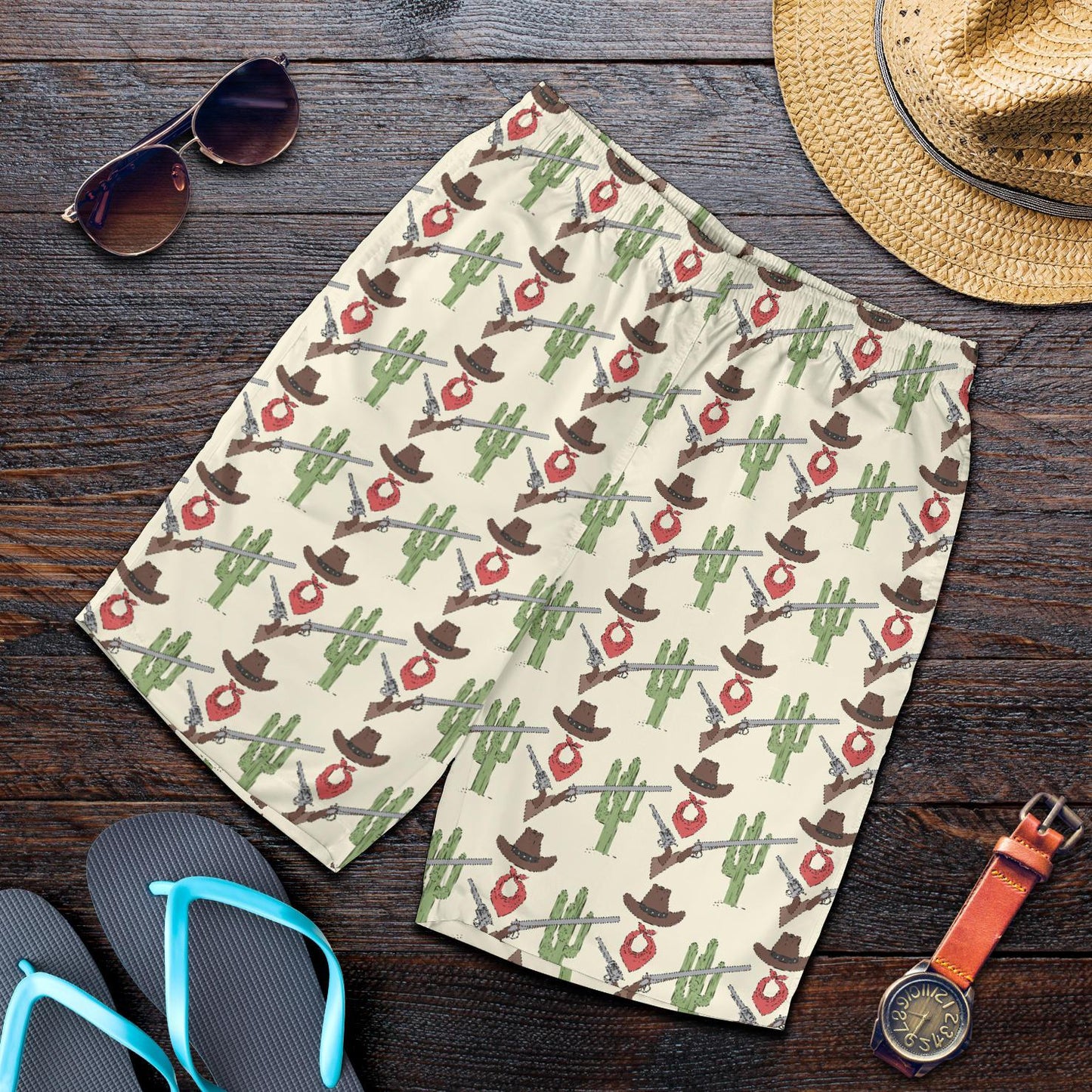 Western Cowboy Print Mens Shorts-JTAMIGO.COM