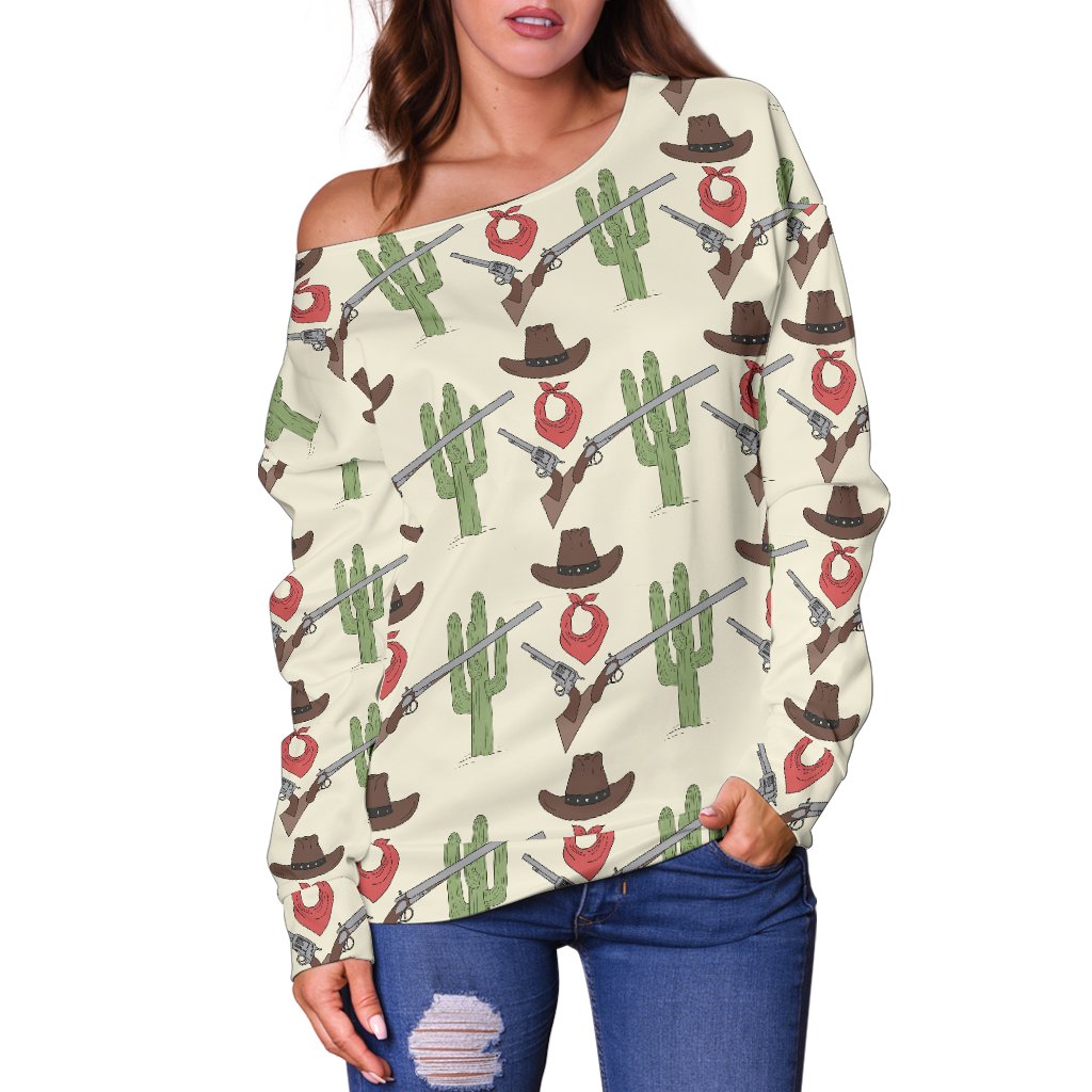 Western Cowboy Print Off Shoulder Sweatshirt