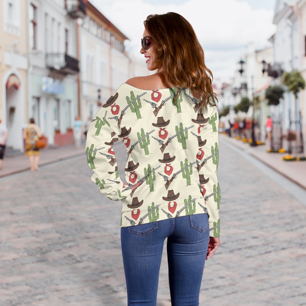 Western Cowboy Print Off Shoulder Sweatshirt
