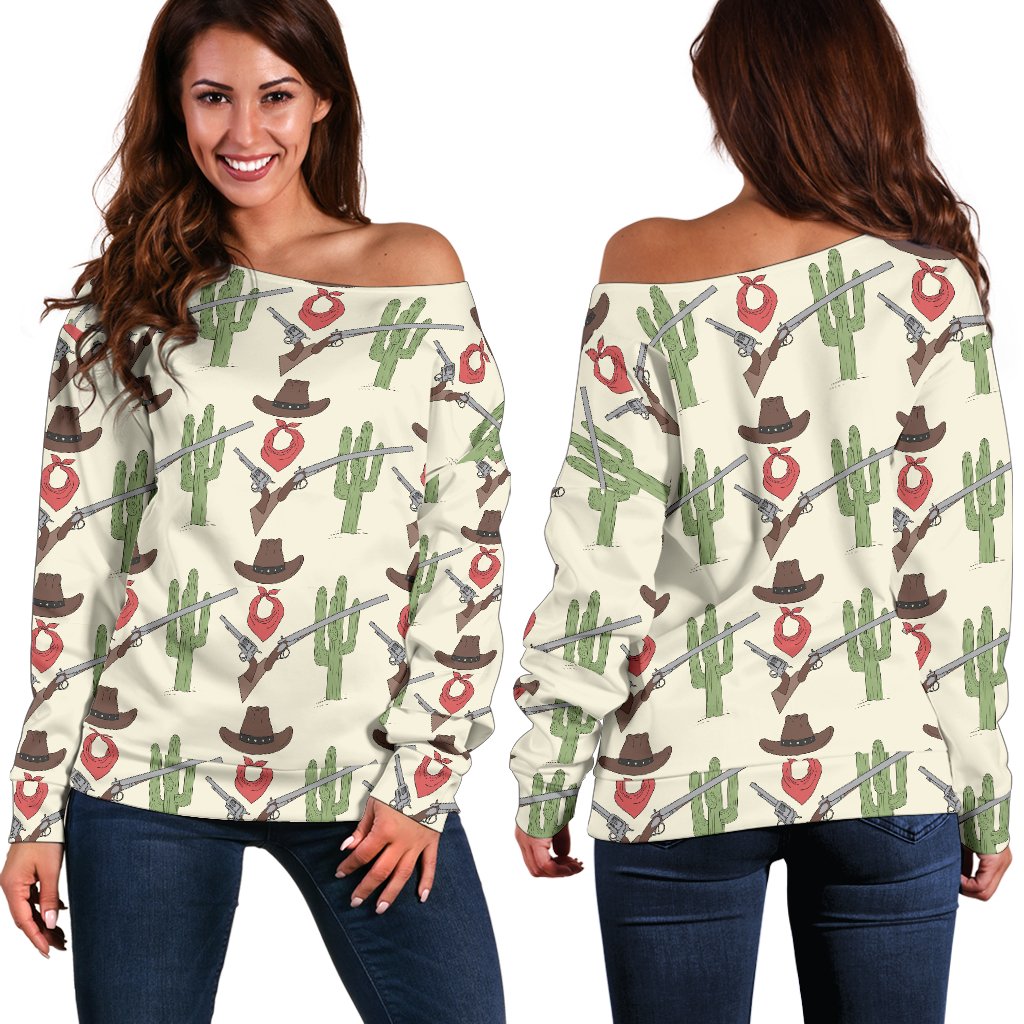Western Cowboy Print Off Shoulder Sweatshirt