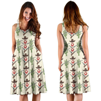 Western Cowboy Print Sleeveless Dress