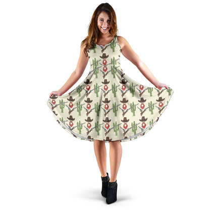 Western Cowboy Print Sleeveless Dress