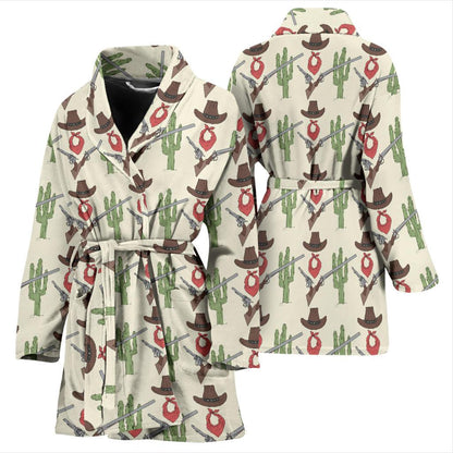 Western Cowboy Print Women Bath Robe-JTAMIGO.COM