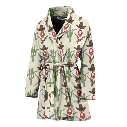 Western Cowboy Print Women Bath Robe-JTAMIGO.COM