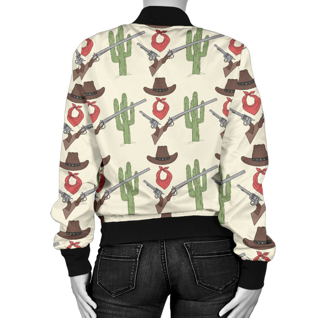 Western Cowboy Print Women Casual Bomber Jacket