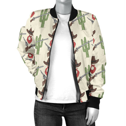 Western Cowboy Print Women Casual Bomber Jacket