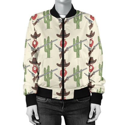Western Cowboy Print Women Casual Bomber Jacket