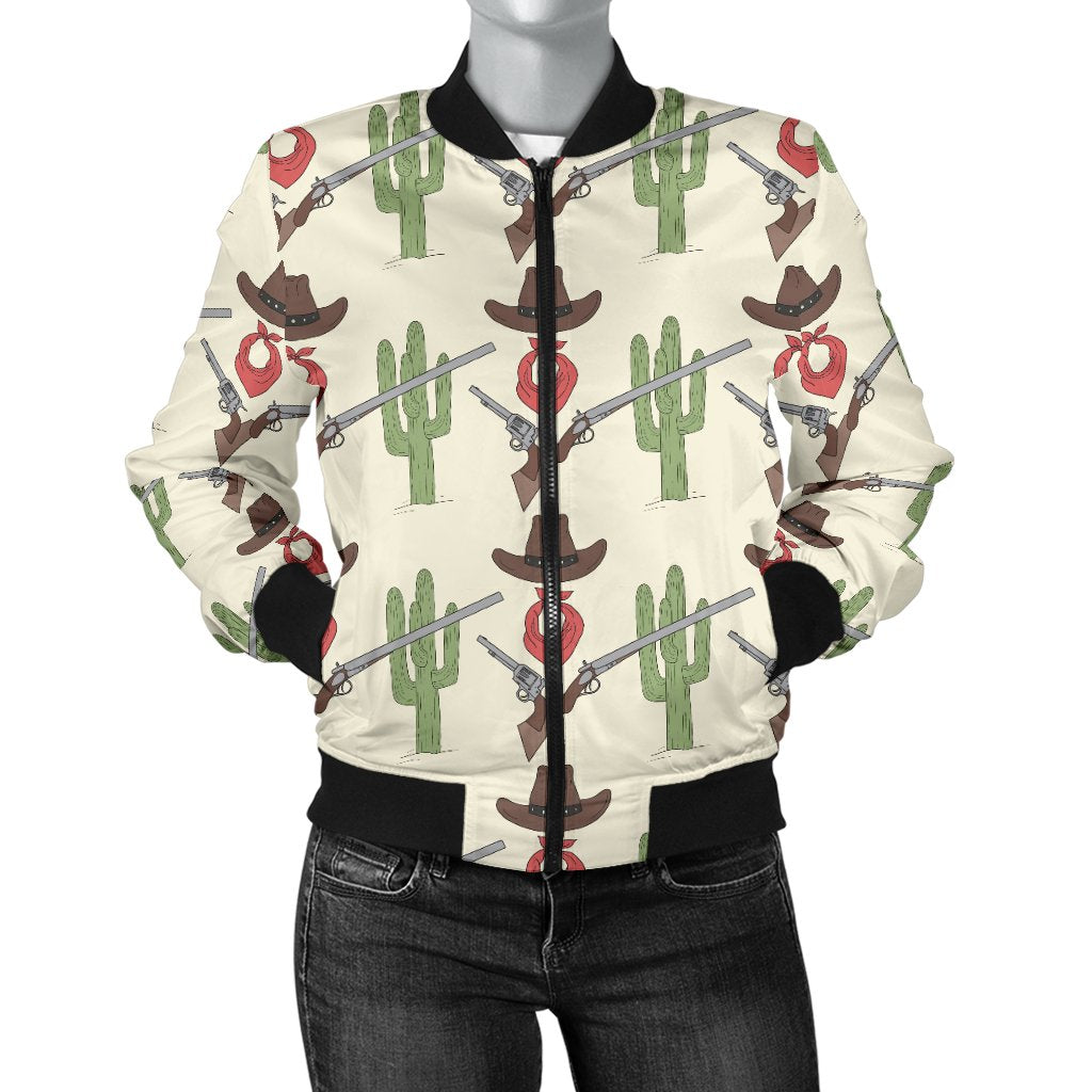 Western Cowboy Print Women Casual Bomber Jacket