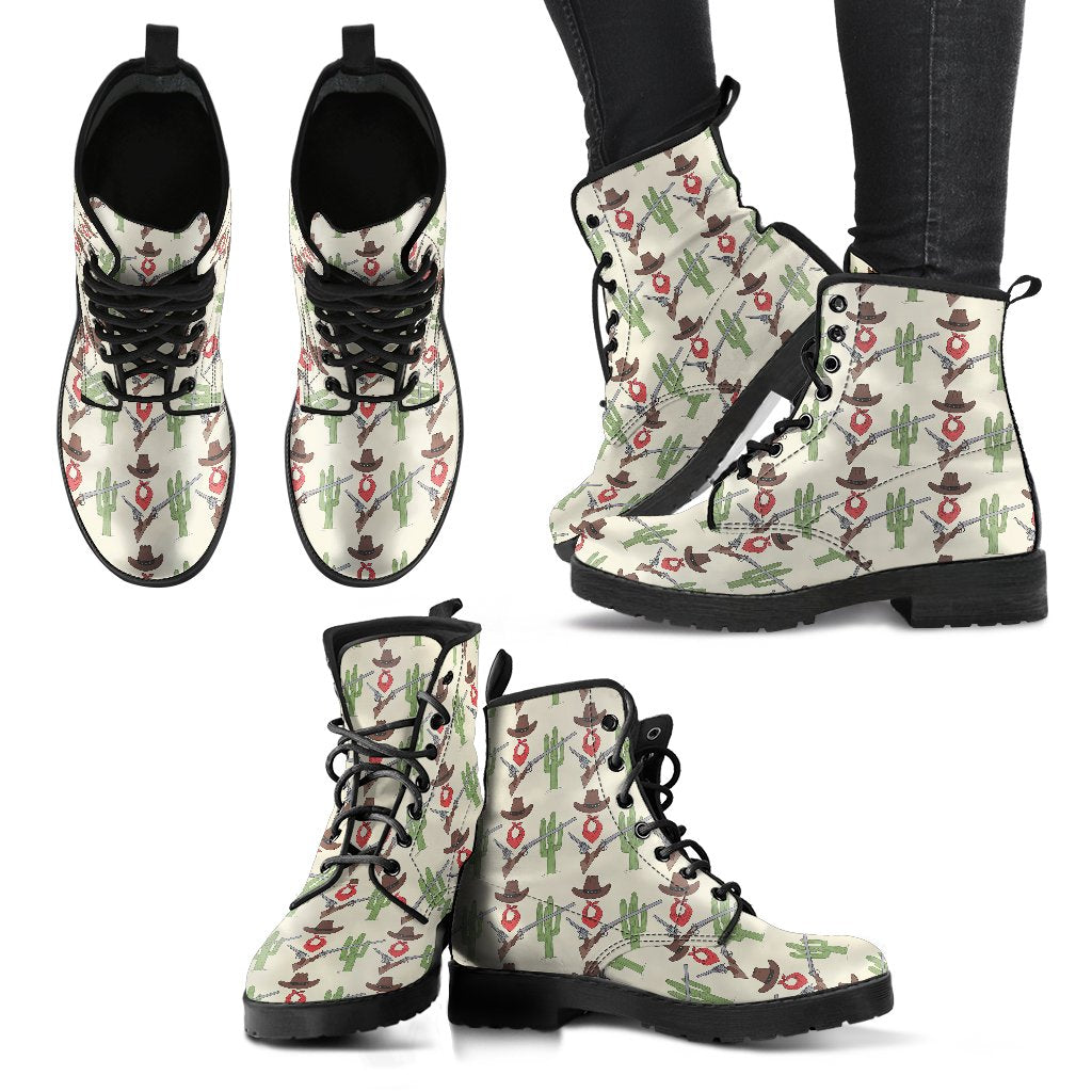 Western Cowboy Print Women Leather Boots-JTAMIGO.COM