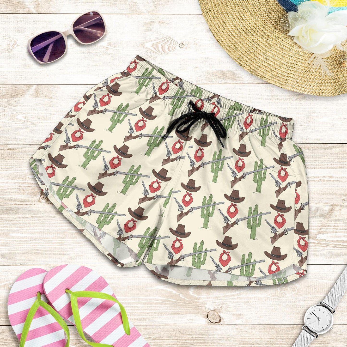 Western Cowboy Print Women Shorts-JTAMIGO.COM
