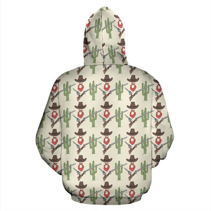 Western Cowboy Print Zip Up Hoodie
