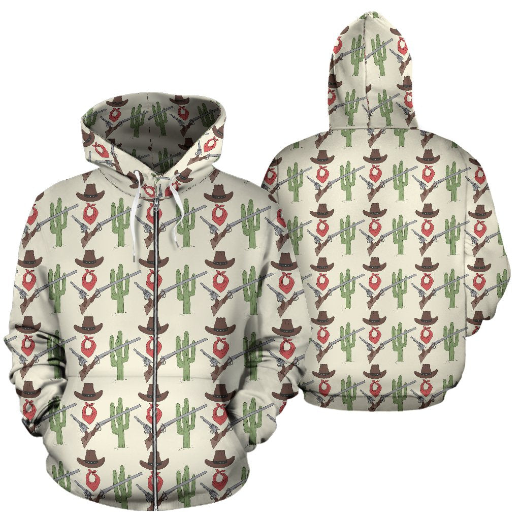 Western Cowboy Print Zip Up Hoodie