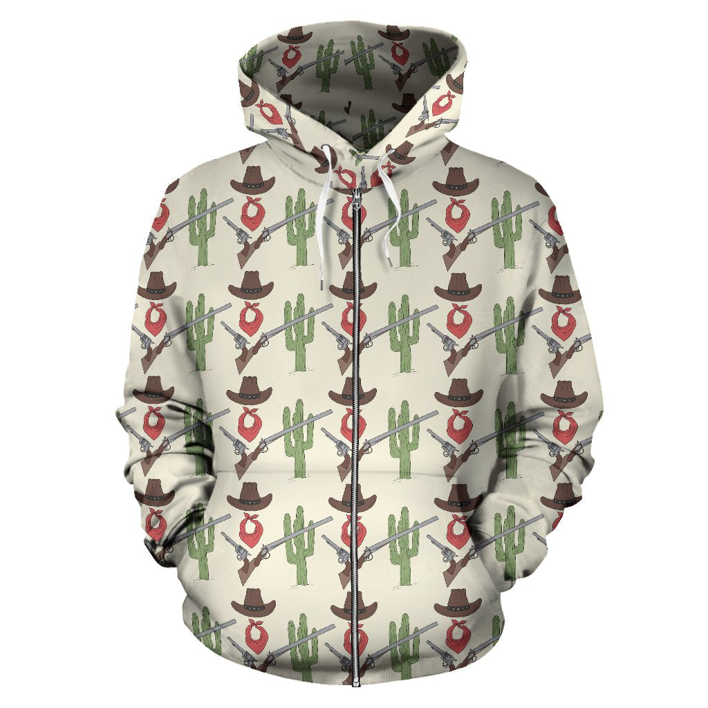 Western Cowboy Print Zip Up Hoodie