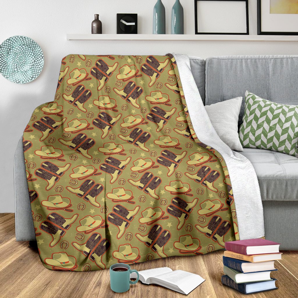 Western Cowboy Themed Fleece Blanket