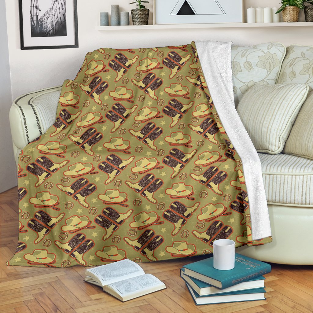 Western Cowboy Themed Fleece Blanket