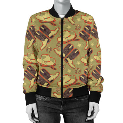 Western Cowboy Themed Women Casual Bomber Jacket