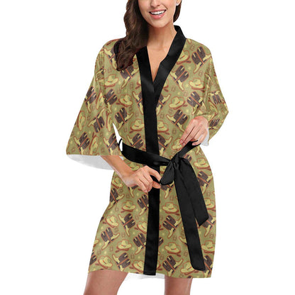 Western Cowboy Themed Women Short Kimono Robe