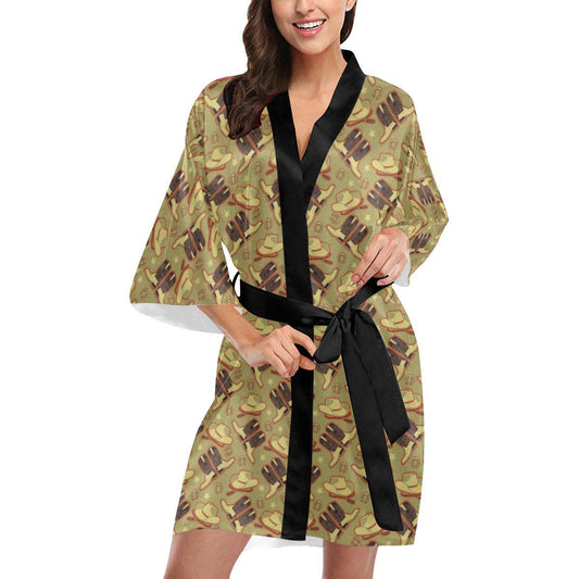Western Cowboy Themed Women Short Kimono Robe