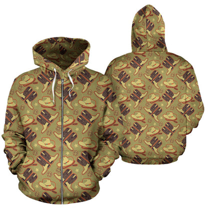 Western Cowboy Themed Zip Up Hoodie