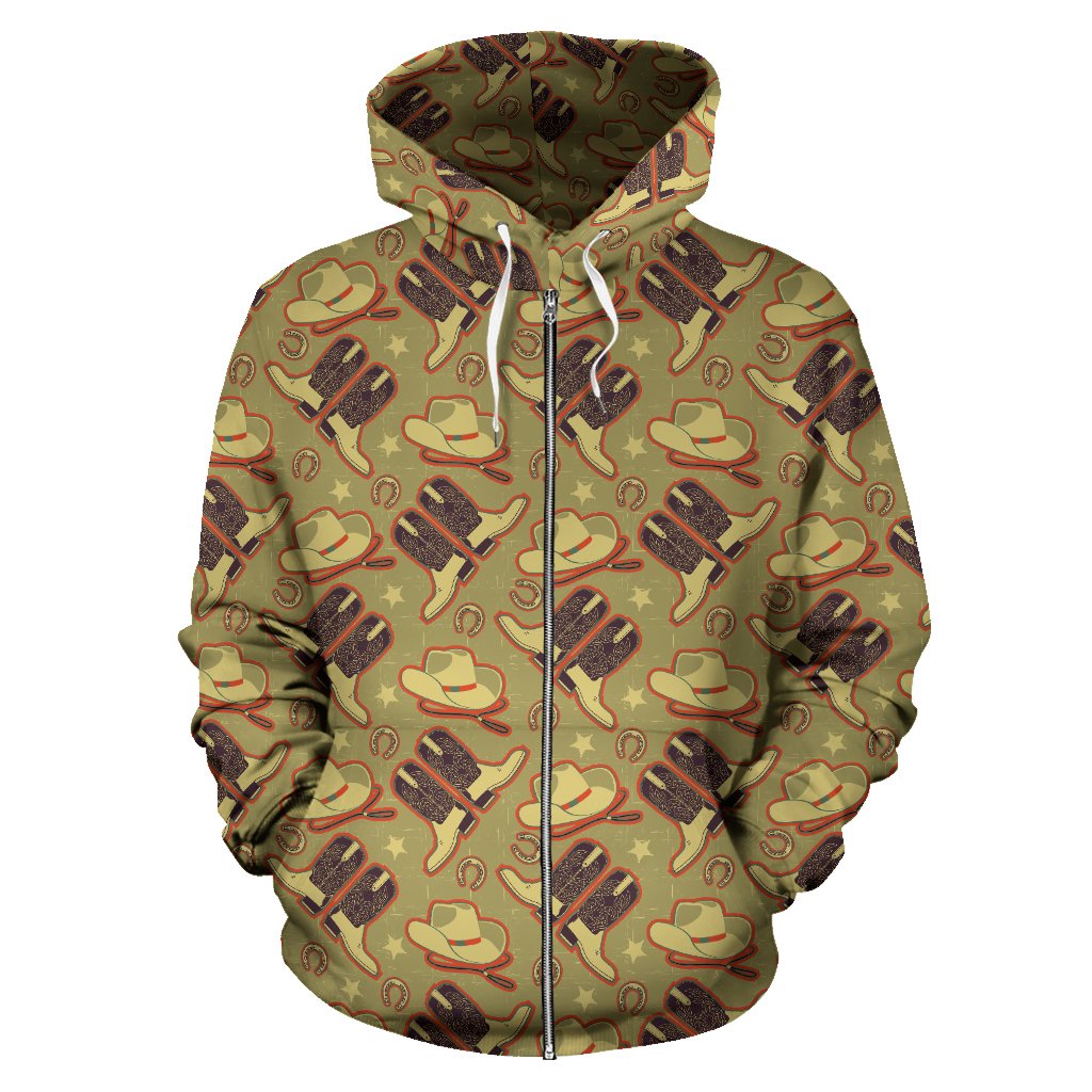 Western Cowboy Themed Zip Up Hoodie