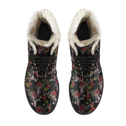 Western Design Faux Fur Leather Boots-JTAMIGO.COM