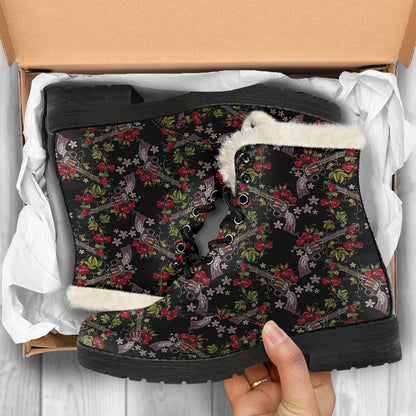 Western Design Faux Fur Leather Boots-JTAMIGO.COM