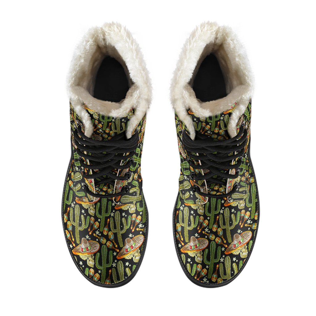 Western Style Print Faux Fur Leather Boots-JTAMIGO.COM