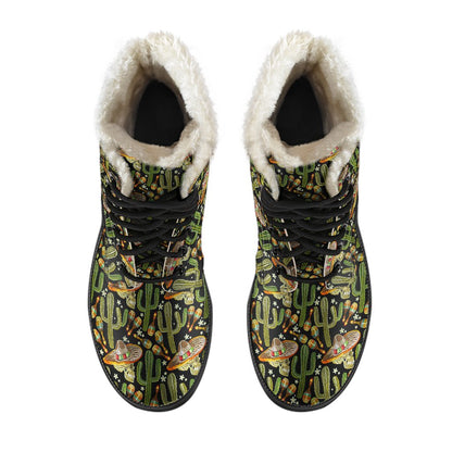 Western Style Print Faux Fur Leather Boots-JTAMIGO.COM