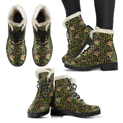 Western Style Print Faux Fur Leather Boots-JTAMIGO.COM