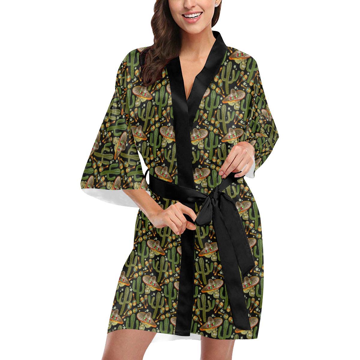 Western Style Print Women Short Kimono Robe