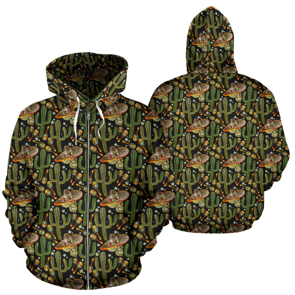 Western Style Print Zip Up Hoodie
