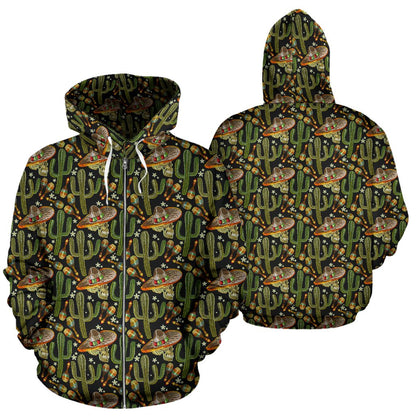 Western Style Print Zip Up Hoodie