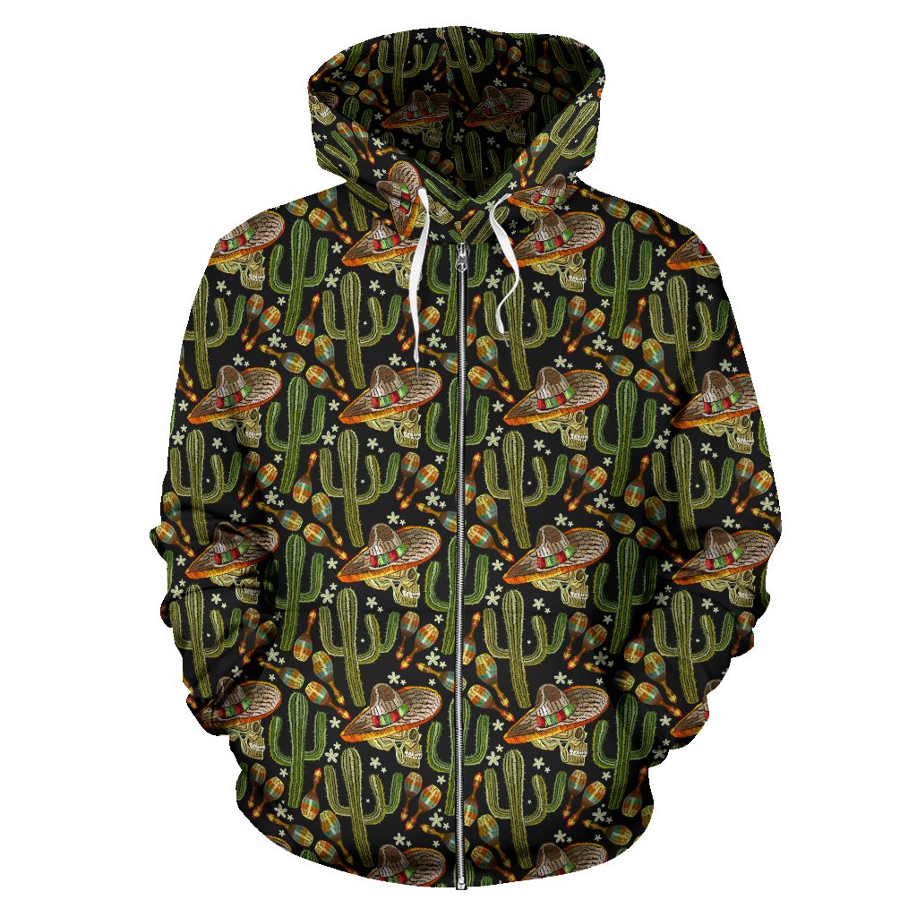 Western Style Print Zip Up Hoodie