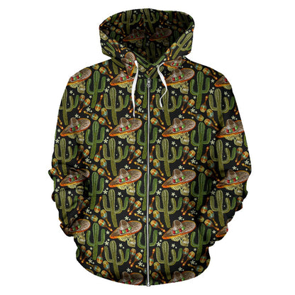 Western Style Print Zip Up Hoodie