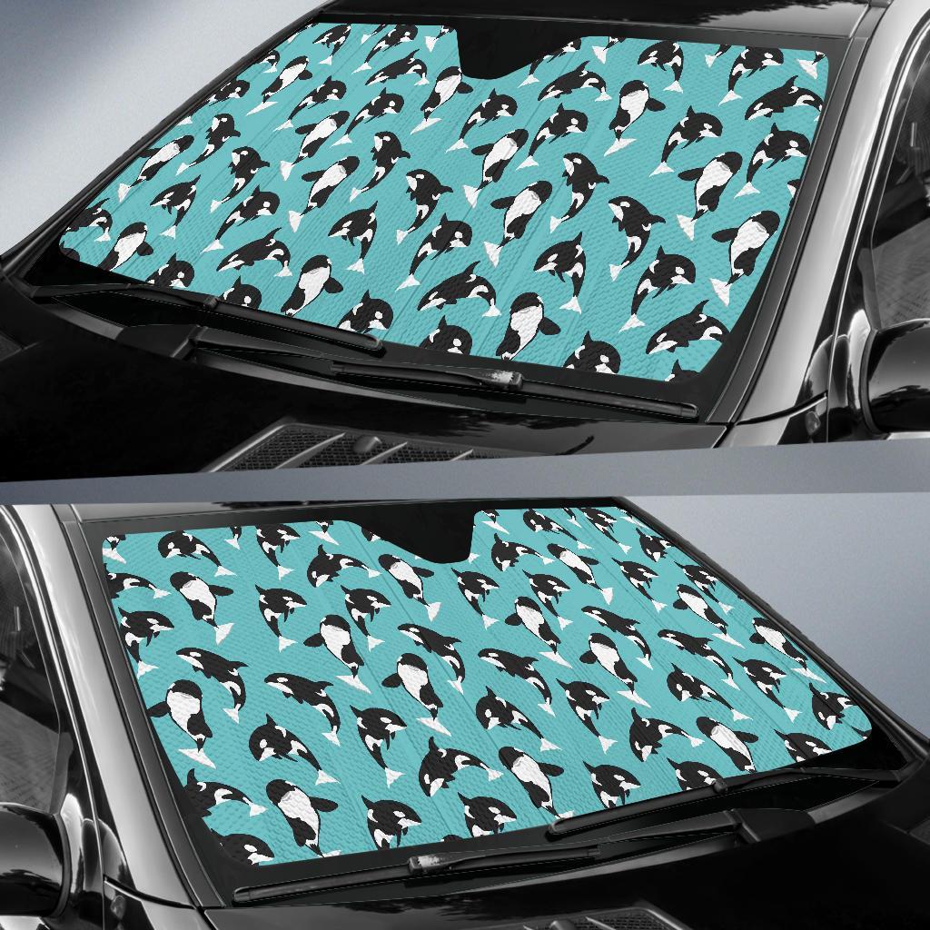 Whale Action Design Themed Print Car Sun Shade For Windshield