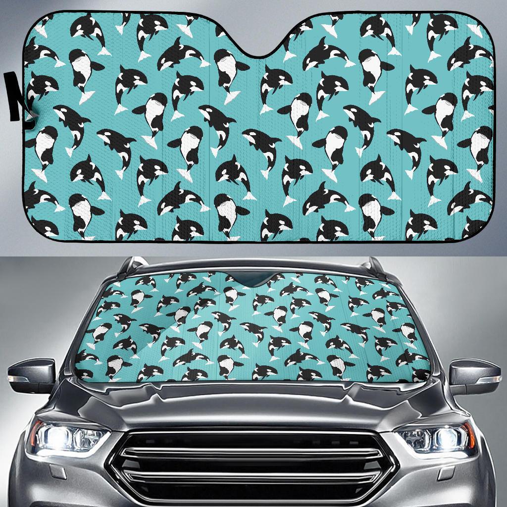 Whale Action Design Themed Print Car Sun Shade For Windshield