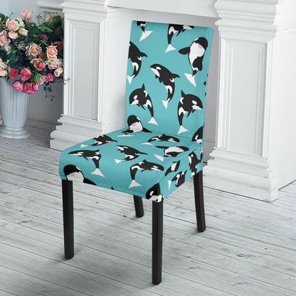 Whale Action Design Themed Print Dining Chair Slipcover-JTAMIGO.COM