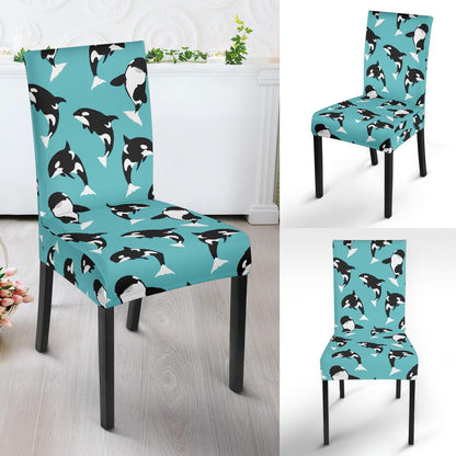 Whale Action Design Themed Print Dining Chair Slipcover-JTAMIGO.COM