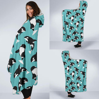 Whale Action Design Themed Print Hooded Blanket-JTAMIGO.COM