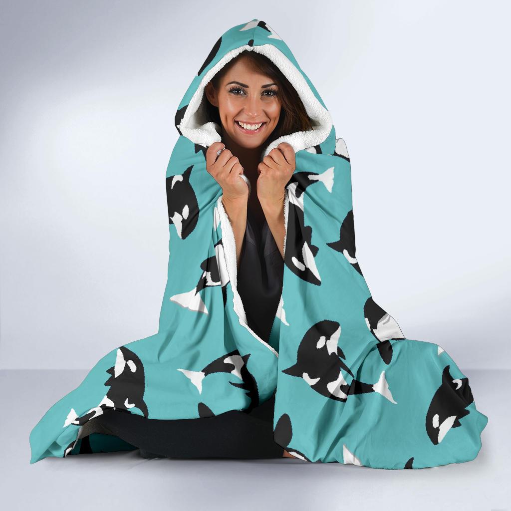 Whale Action Design Themed Print Hooded Blanket-JTAMIGO.COM