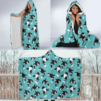 Whale Action Design Themed Print Hooded Blanket-JTAMIGO.COM