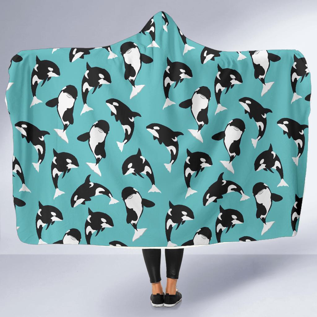 Whale Action Design Themed Print Hooded Blanket-JTAMIGO.COM