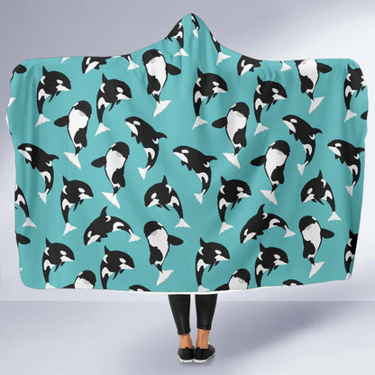 Whale Action Design Themed Print Hooded Blanket-JTAMIGO.COM