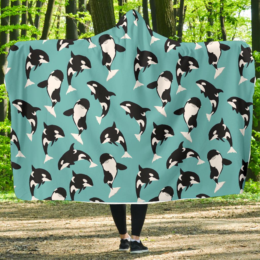 Whale Action Design Themed Print Hooded Blanket-JTAMIGO.COM