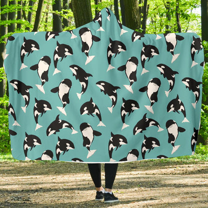Whale Action Design Themed Print Hooded Blanket-JTAMIGO.COM