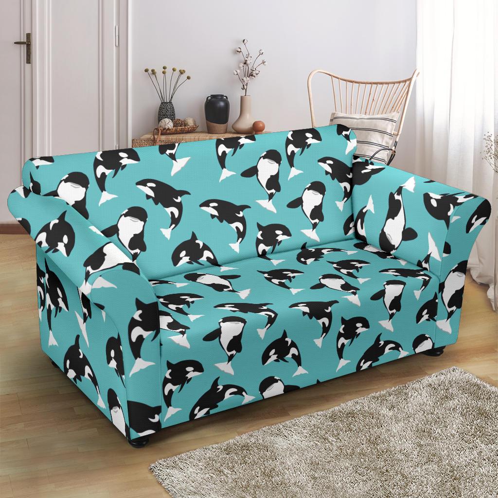 Whale Action Design Themed Print Loveseat Slipcover-JTAMIGO.COM
