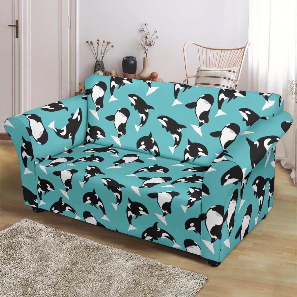 Whale Action Design Themed Print Loveseat Slipcover-JTAMIGO.COM
