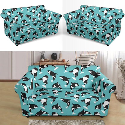 Whale Action Design Themed Print Loveseat Slipcover-JTAMIGO.COM