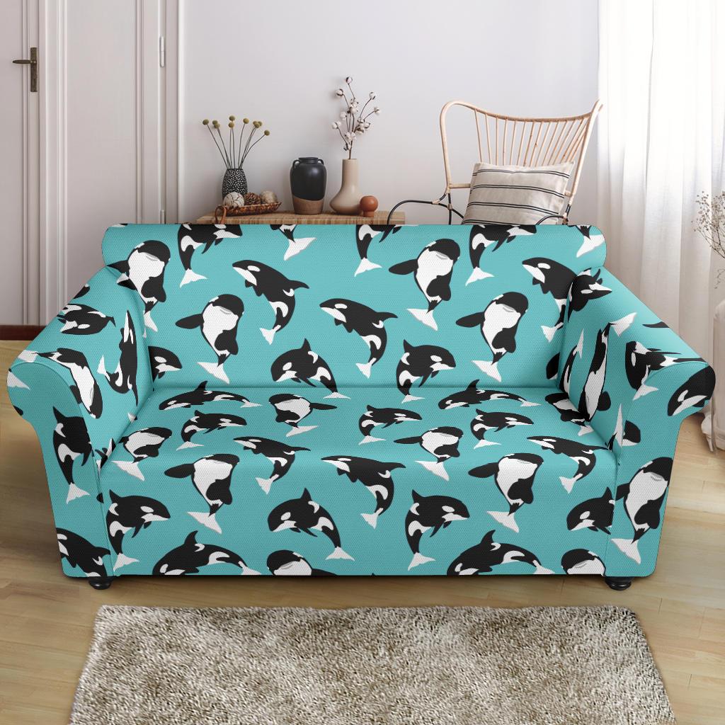 Whale Action Design Themed Print Loveseat Slipcover-JTAMIGO.COM